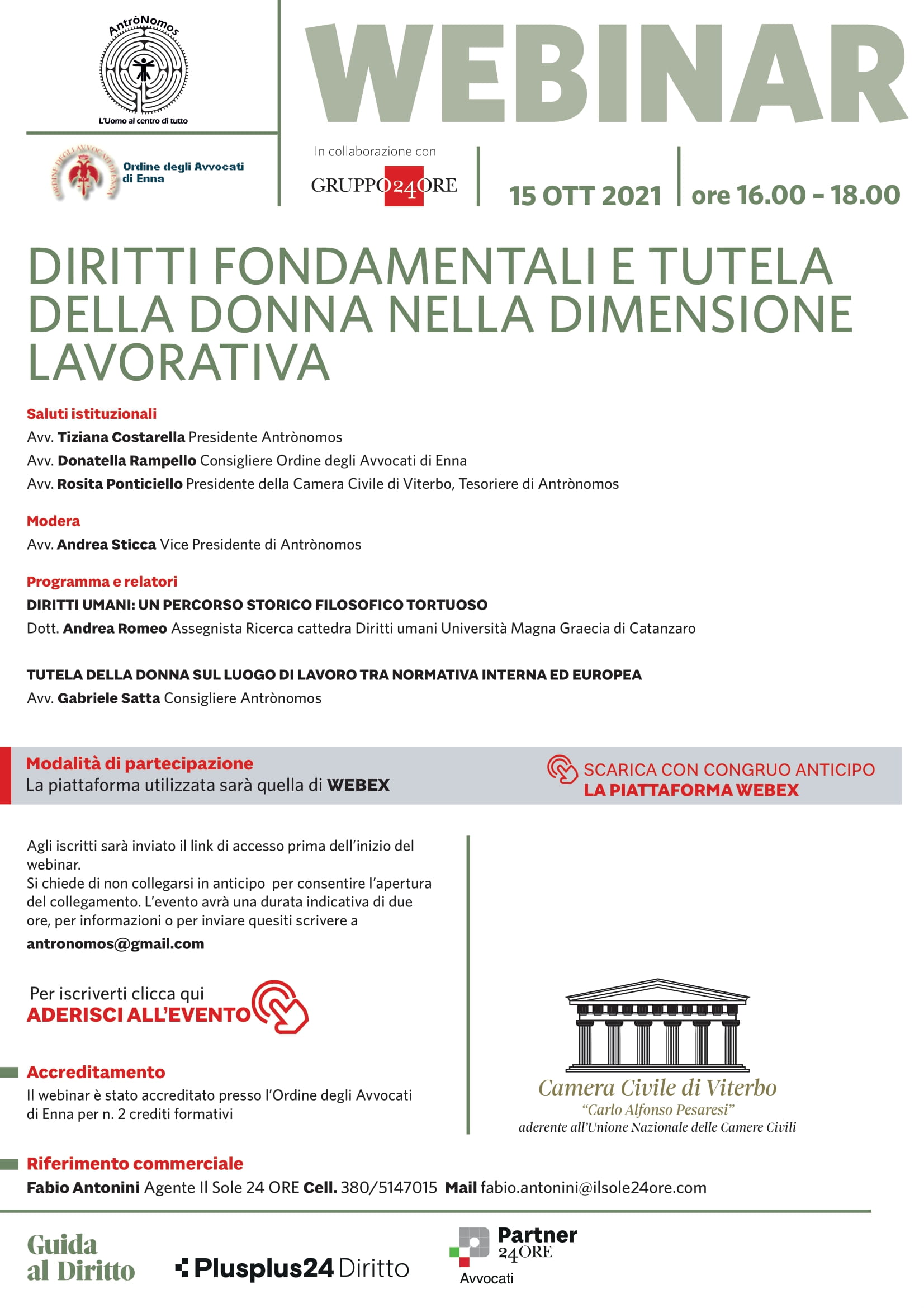 Camera Civile di Viterbo, Ass. AntròNomos, COA di Enna, in ...