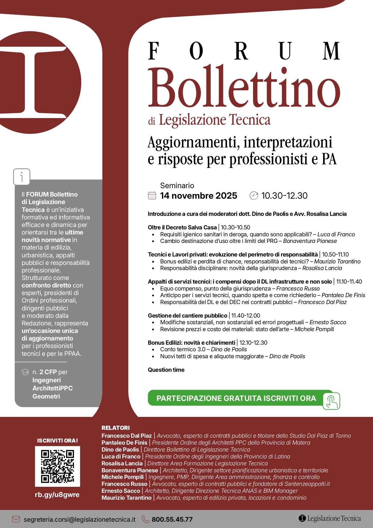 Evento gratuito 14 novembre 2025